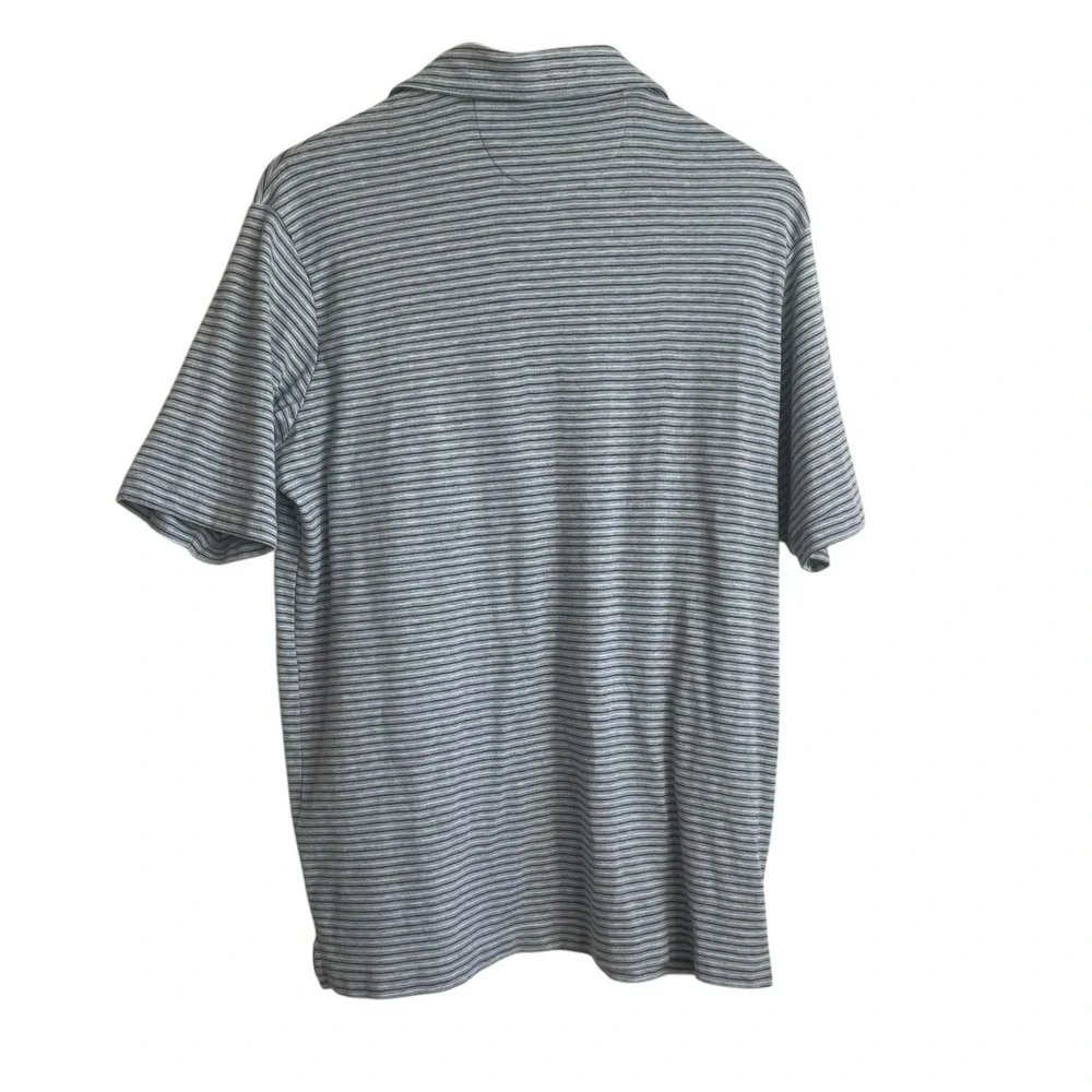 Cremieux Mens Polo Shirt‎ L Gray Striped Supima Cotton Preppy Office Golf Travel